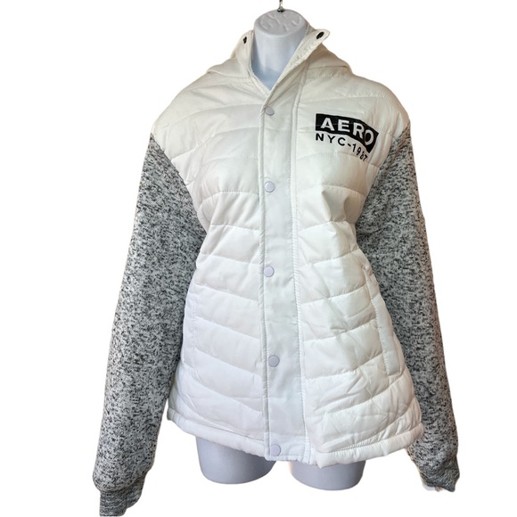 Sz Large Aeropostale White Gray Hooded Jacket - Picture 2 of 7